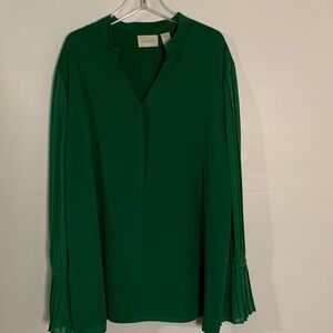 Chico's Green Blouse with Pleated Sleeves